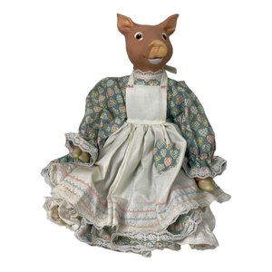 Vintage Folk Art Farmhouse Farmer Pig Figurine 13.5"